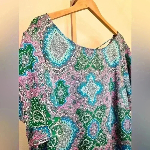 Talbots Women's 3X Multicolor Paisley Blouse Boat Neck Short Sleeve - Picture 6 of 11